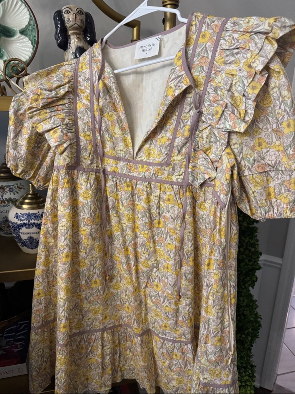Hyacinth House Yellow Floral Ruffle Sleeve Women's Dress